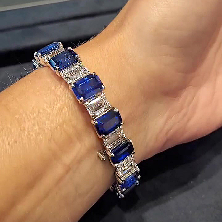 Emerald Cut Blue Sapphire Bracelet