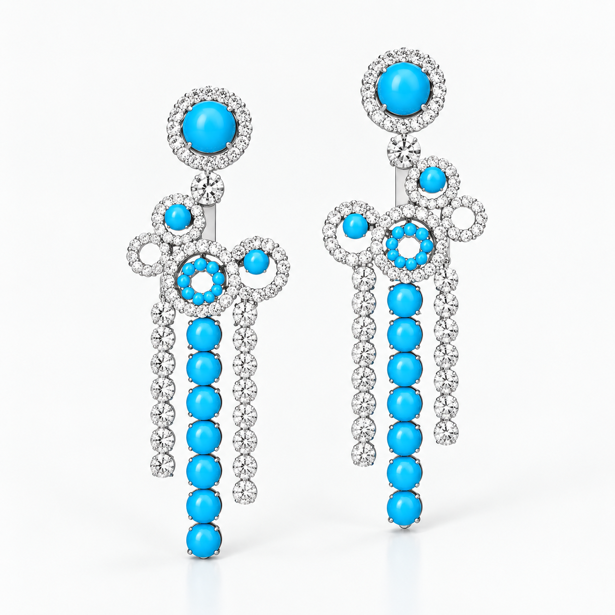 Original Design - Round Cut Turquoise Dangle Earrings