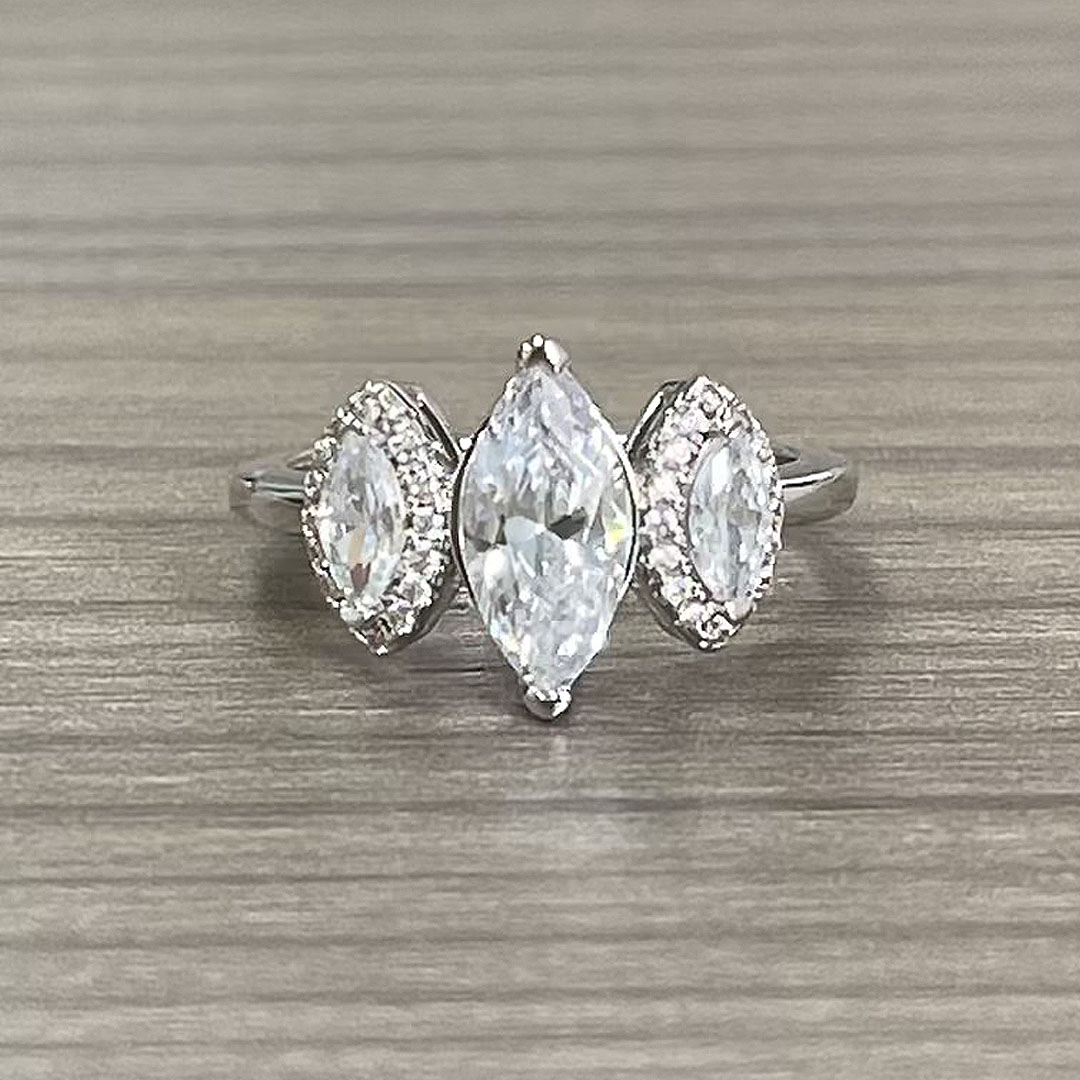 2.18ct Three-stone Marquise Cut Lab Created Diamond Promise Ring