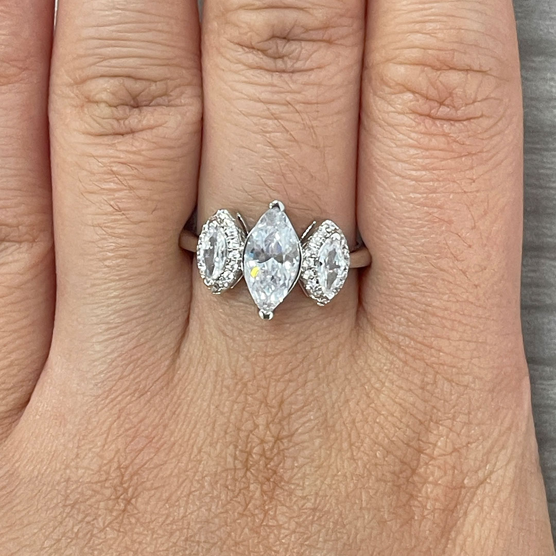 2.18ct Three-stone Marquise Cut Lab Created Diamond Promise Ring