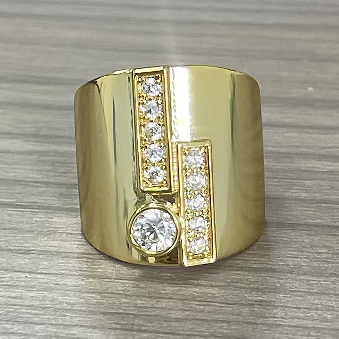 3.25ct Round Cut White Sapphire Vintage Cigar Wide Band