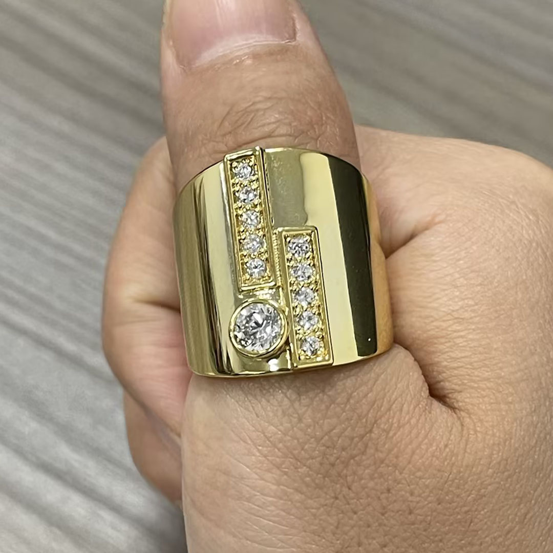 3.25ct Round Cut White Sapphire Vintage Cigar Wide Band