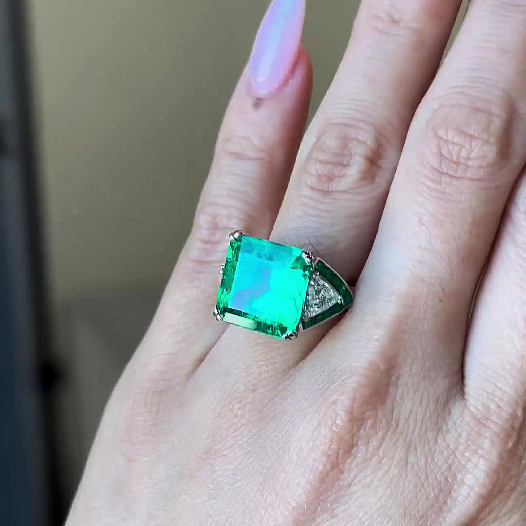 6ct Radiant Cut Emerald Sapphire Engagement Ring