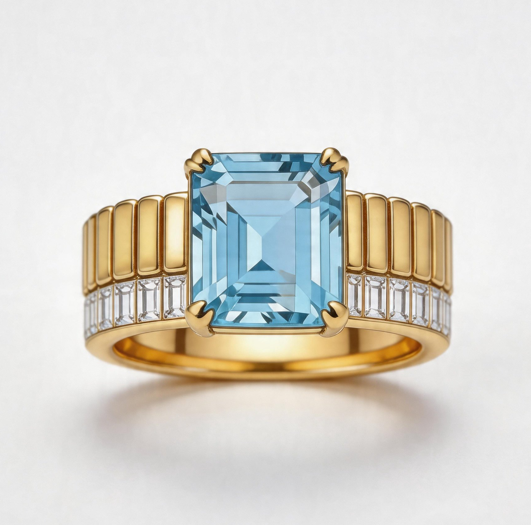 Original Design - 3ct Emerald Cut Emerald and Aquamarine Sapphire Engagement Ring