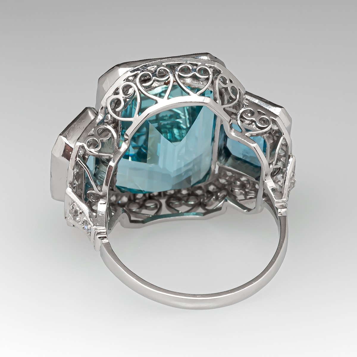 7ct Three-Stone Emerald Cut Aquamarine Cocktail Ring