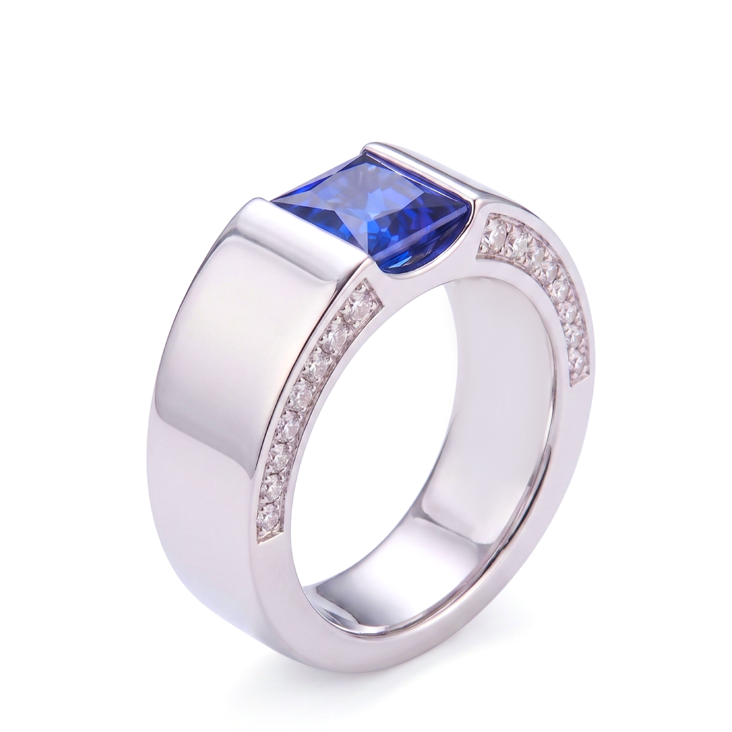 Original Design - 3ct Princess Cut Blue Sapphire & Moissanite Men's Engagement Ring