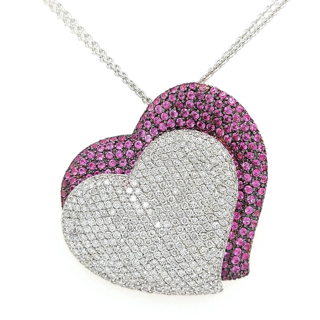 Fashion Heart Pink&Diamond Pendant Necklace
