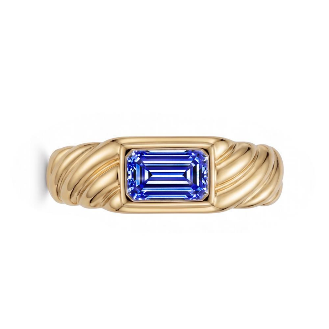 Original Design - 3ct Emerald Cut Blue Sapphire Engagement Ring