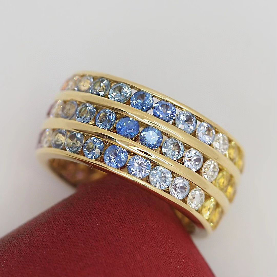 7.85ct Round Cut Rainbow Sapphire Eternity Ring