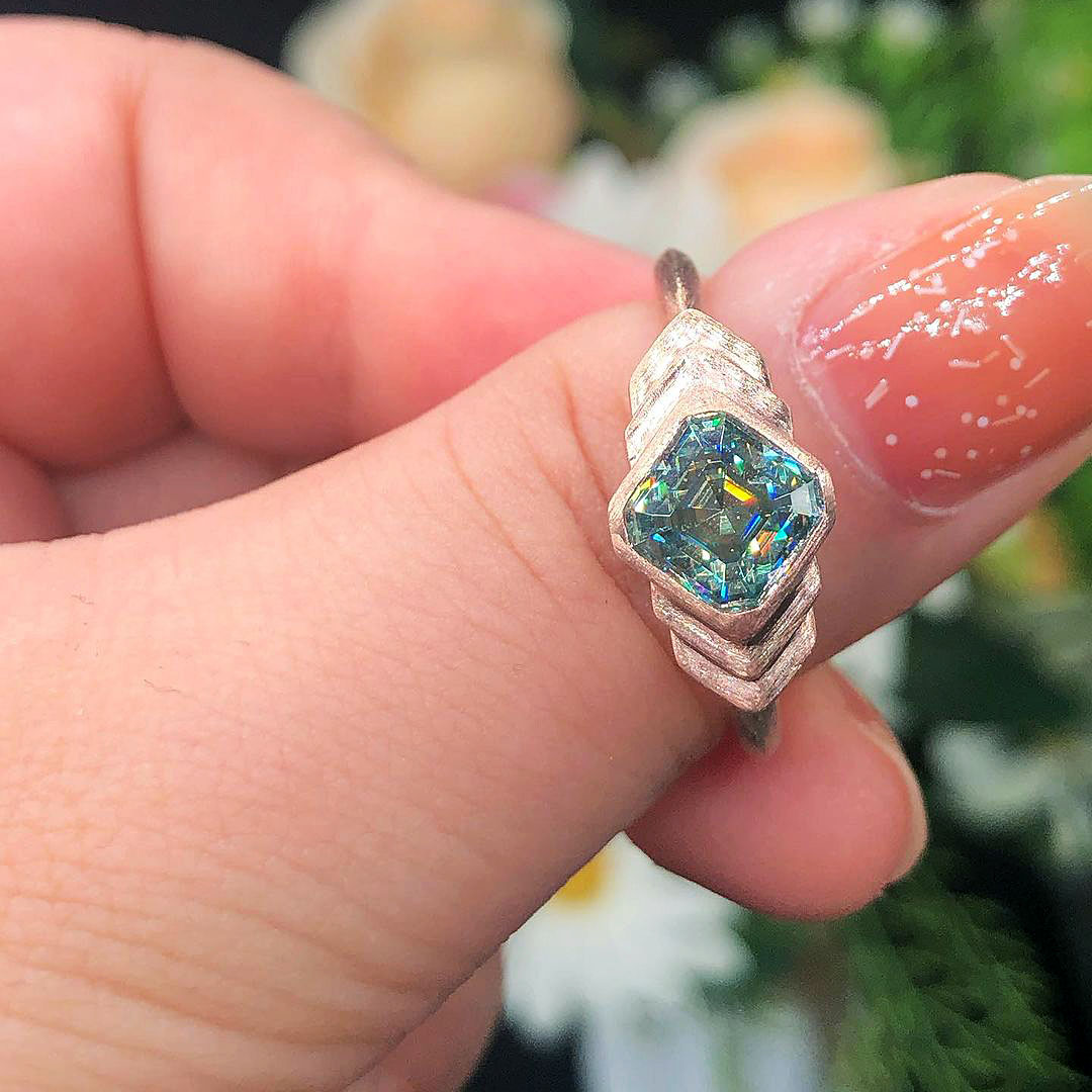 2ct Asscher Cut Green Sapphire Engagement Ring