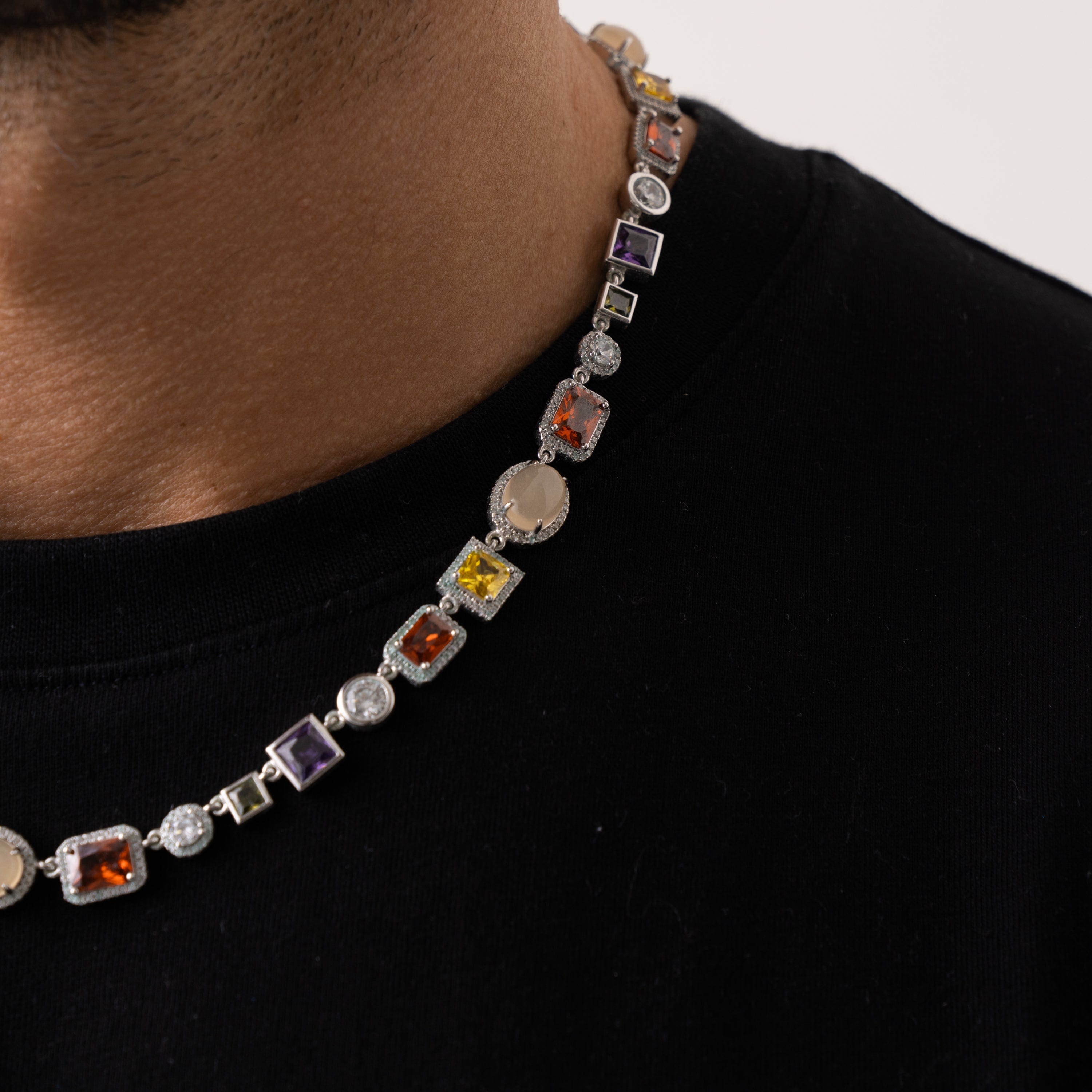 Men Mulit-Cut Opal&Rainbow Sapphire Necklace