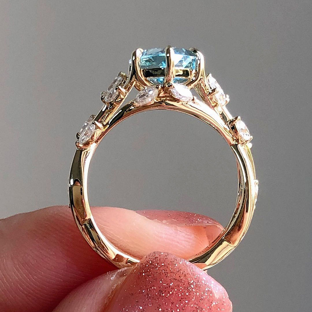 5ct Marqiuse Cut Aquamarine Sapphire Engagement Ring