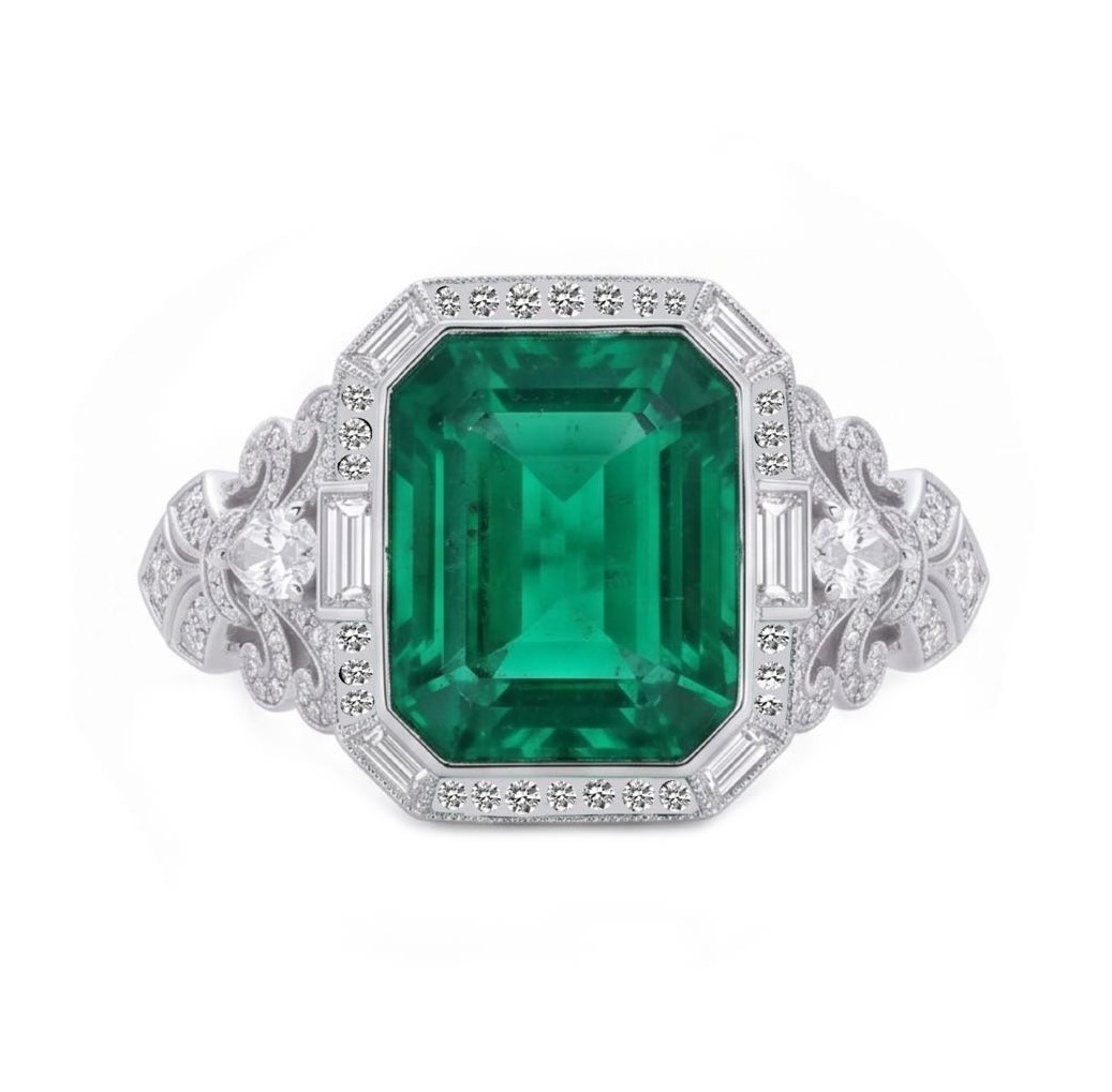 5 Carats Emerald Cut Emerald Color Engagement Ring