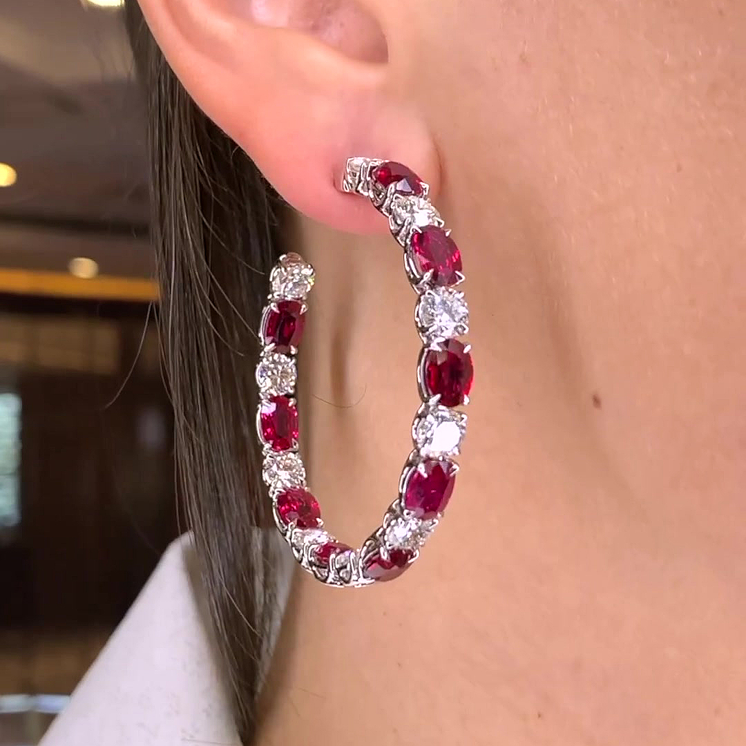 Oval Cut Ruby Sapphire Hoop Earrings
