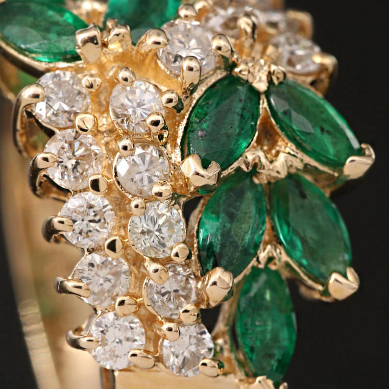 8.25ct Floral Marquise Cut Emerald Sapphire Eternity Ring