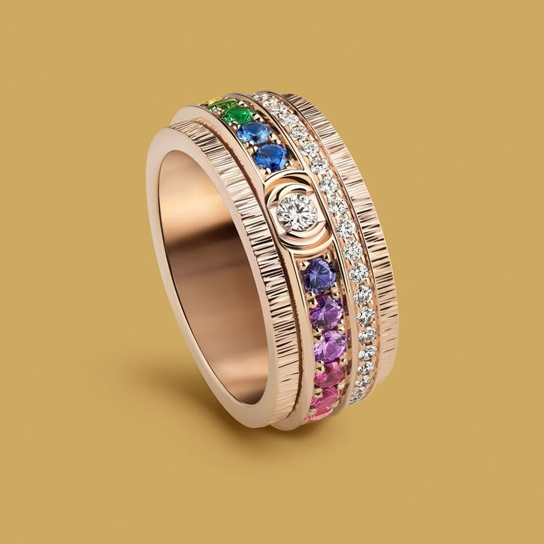 Channel Setting 1.68ct Rainbow Sapphire Wedding Band