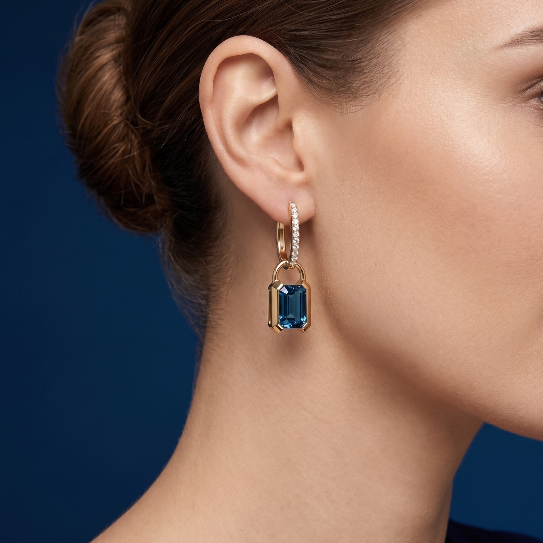 Original Design - Concise style Emerald Cut  Aquamarine Sapphire Dangle Earrings