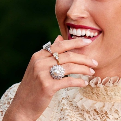 12mm Pearl Pear&Round Cut White Sapphire Cocktail Ring