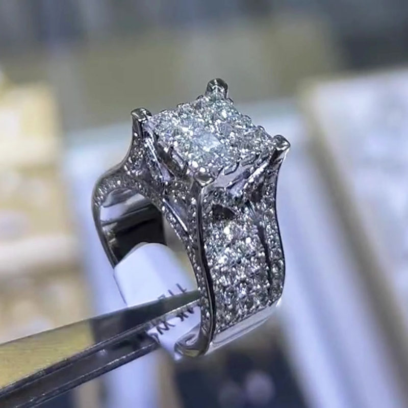 4.25ct Pave Setting Princess Cut Diamond Engagement Ring