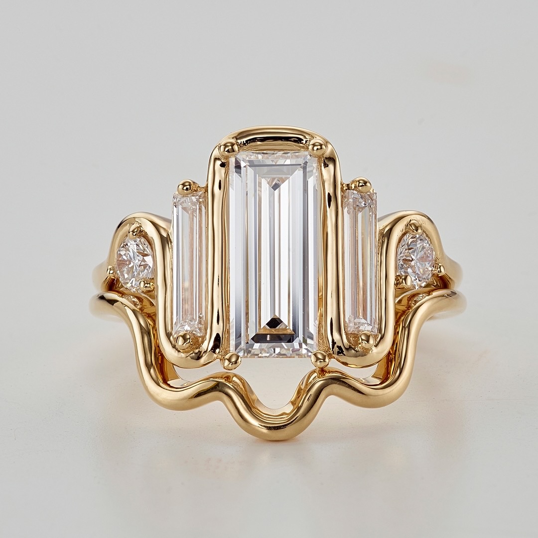 Ribbon Design 1.83ct Baguette Cut White Sapphire Wedding Set