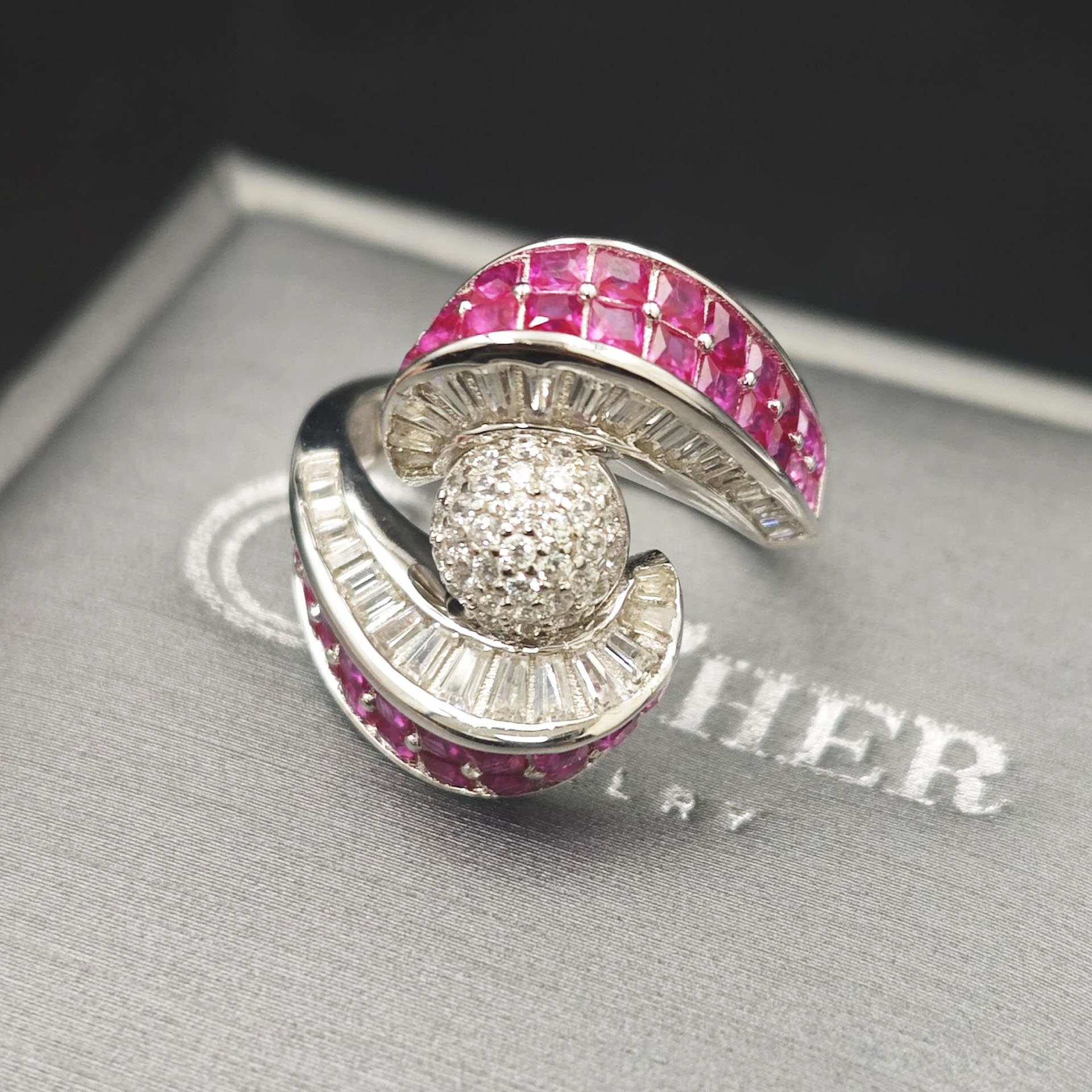 2.7ct Invisible Setting Ruby and Diamond Swirling Ring