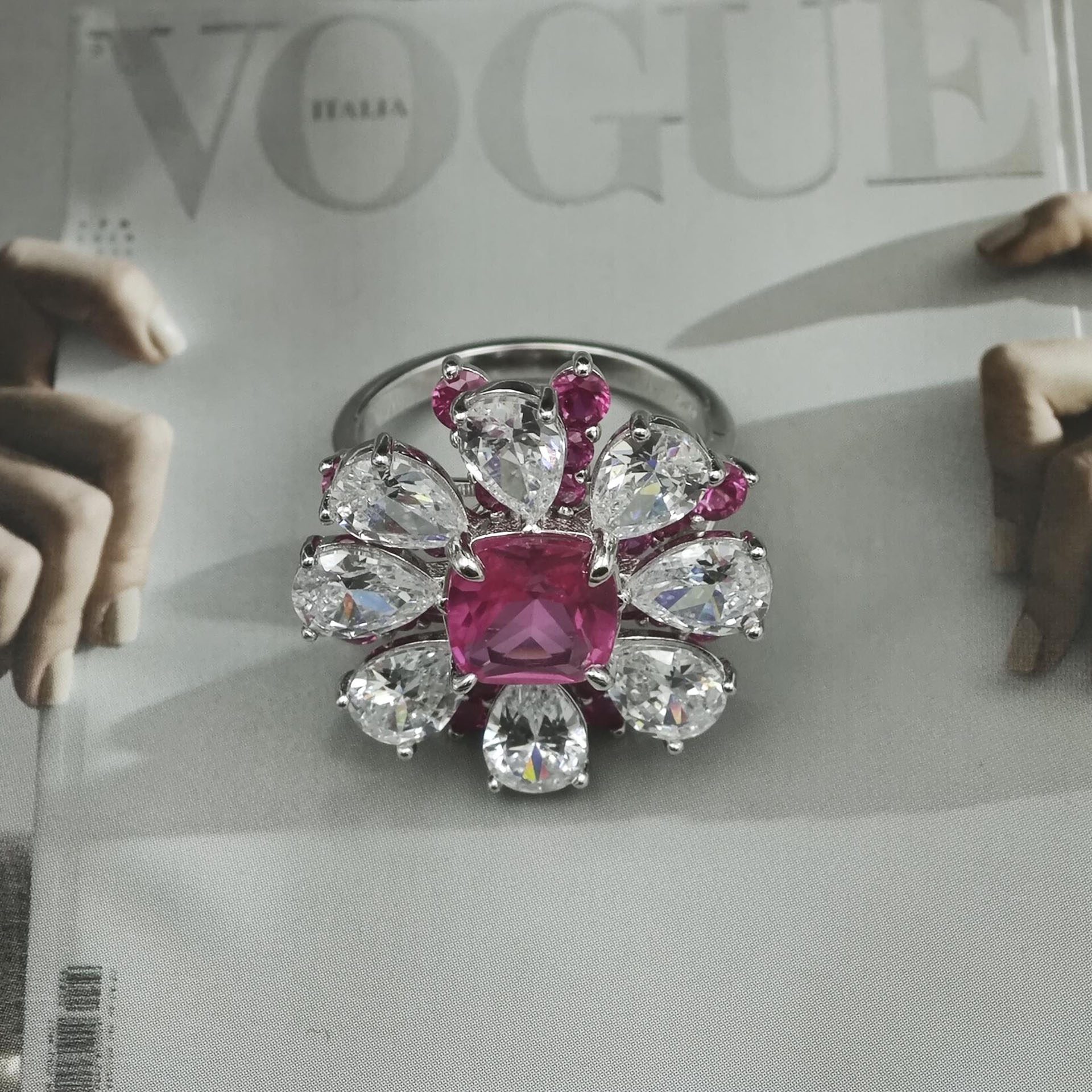 4ct Cushion Cut Ruby Sapphire Halo Flower Engagement Ring