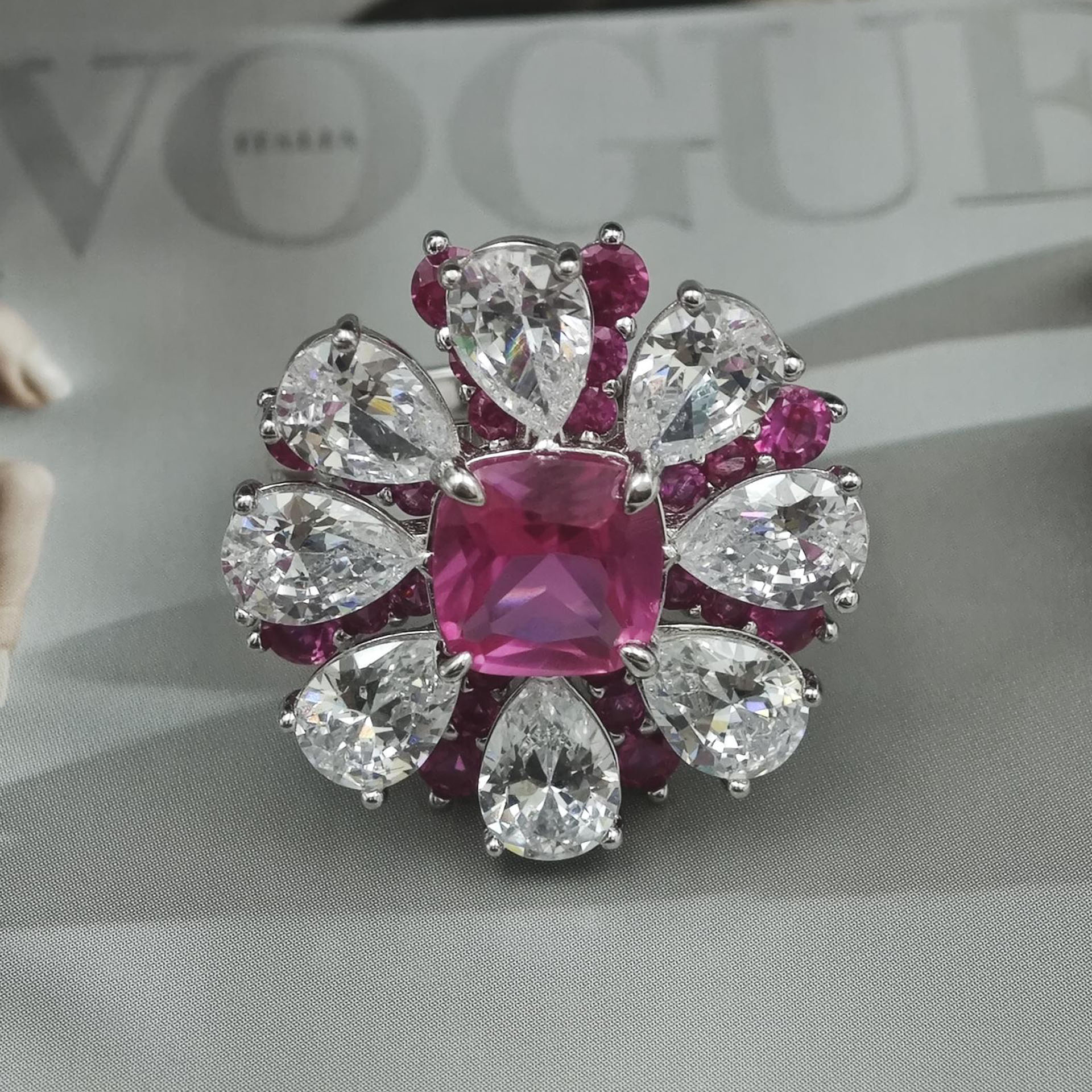 4ct Cushion Cut Ruby Sapphire Halo Flower Engagement Ring