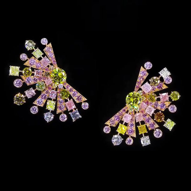 Starburst Radiant&Round Cut Colorful Gems Stud Earrings