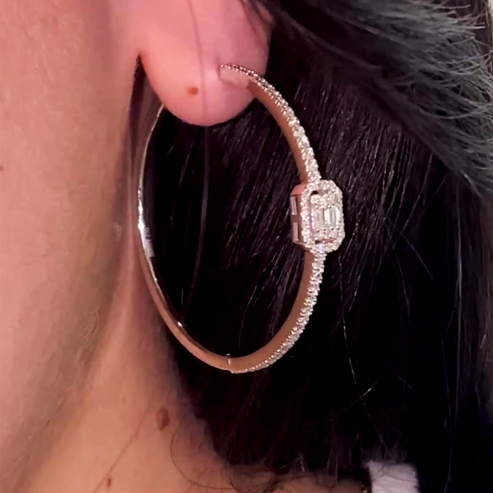 Fashion Emerald&Round Cut White Sapphire Hoop Earrings