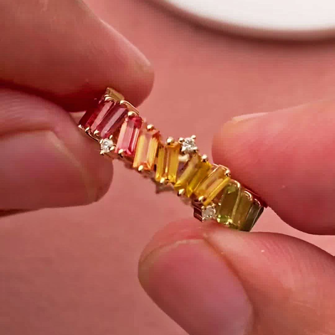 6.25ct Baguette Cut Rainbow Sapphire Eternity Ring