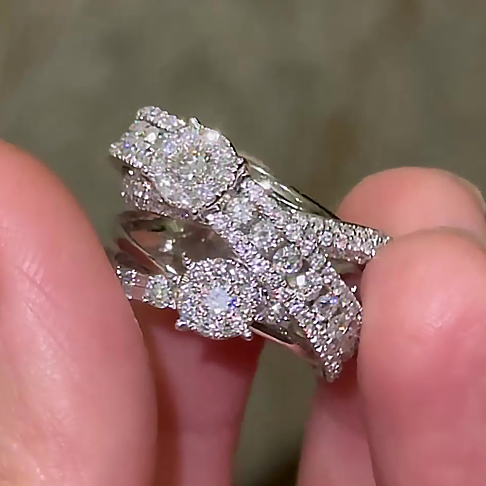 Multiloop design Round Cut White Sapphire Fashion Ring