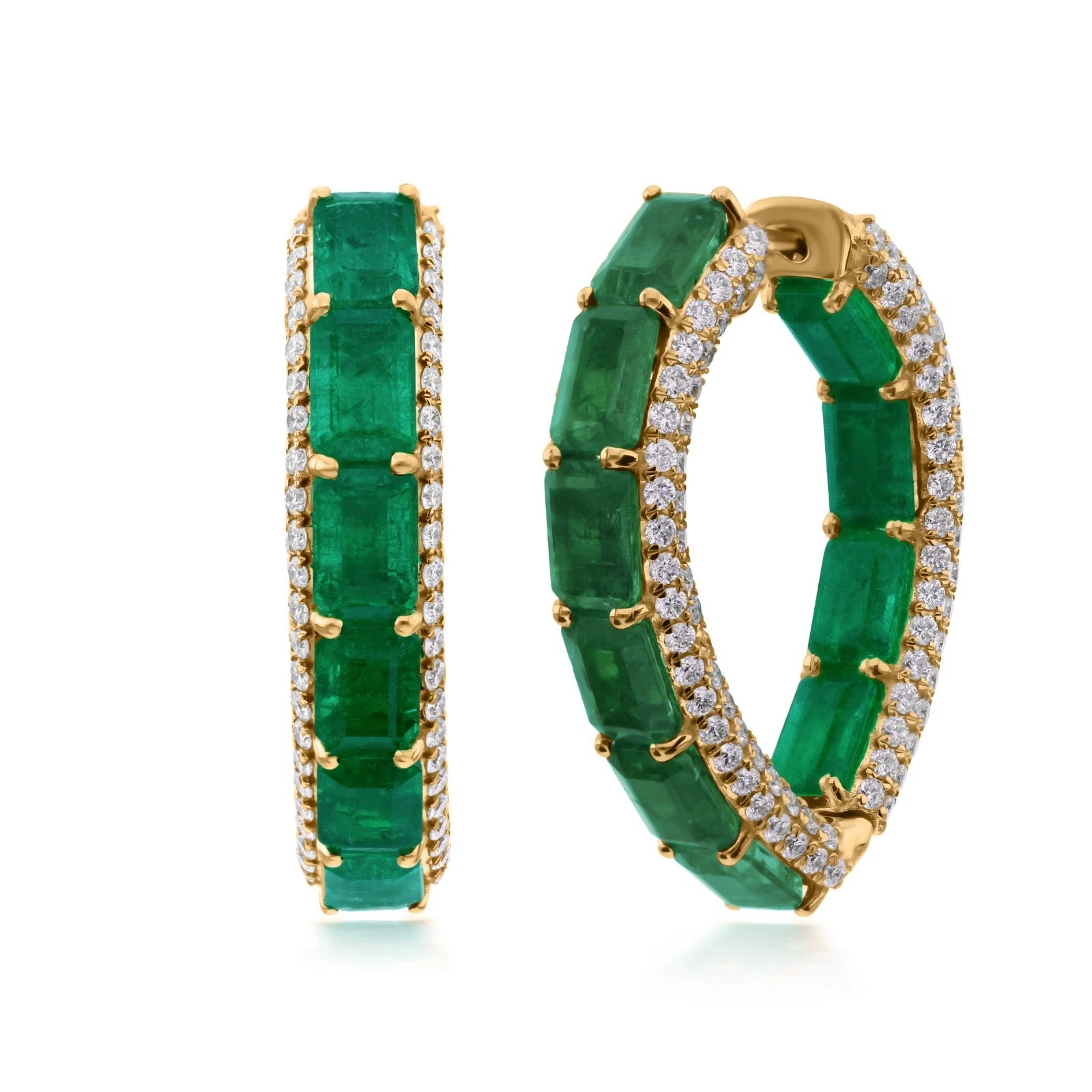 Emerald & White Sapphire Hoop Earrings