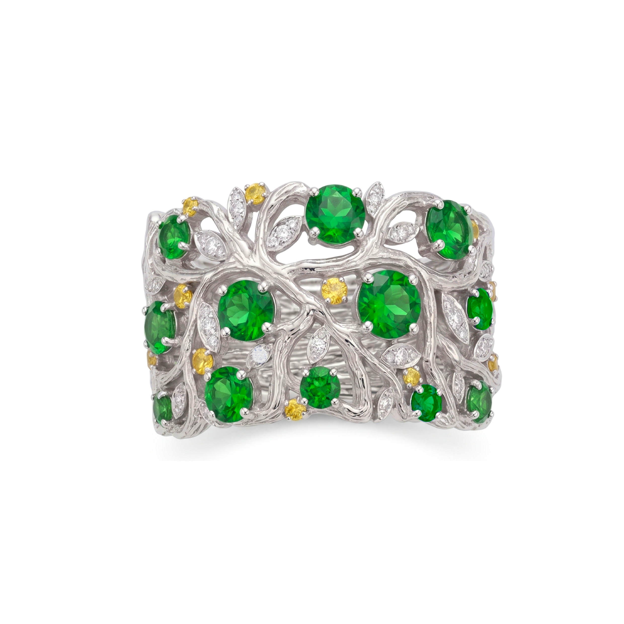 Original Design - Round Cut Tsavorite Nature Inspired Band