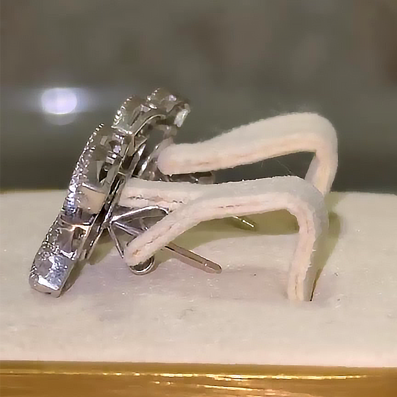 Double C Design White Diamond Micro Pave Stud Earrings