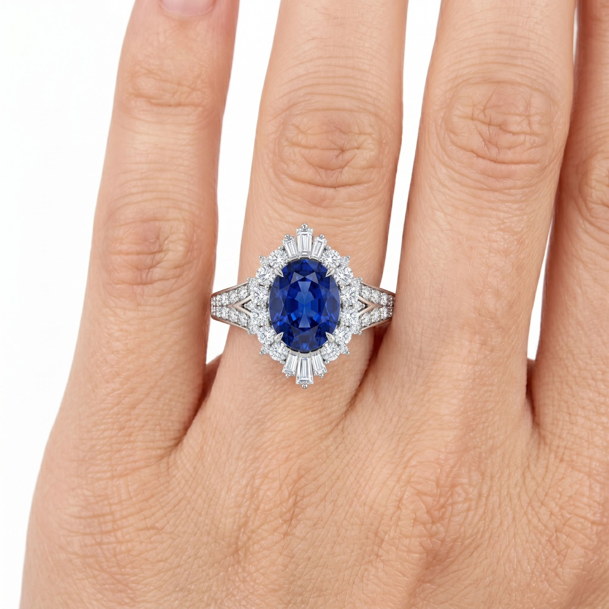Original Design - 3.5ct Oval Cut Blue Sapphire Engagement Ring