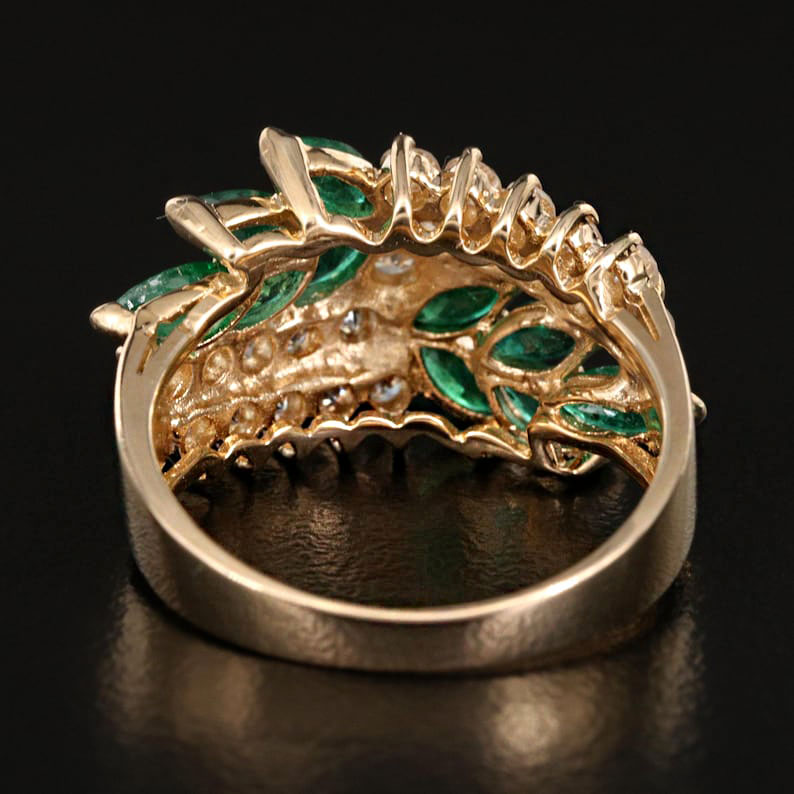 8.25ct Floral Marquise Cut Emerald Sapphire Eternity Ring