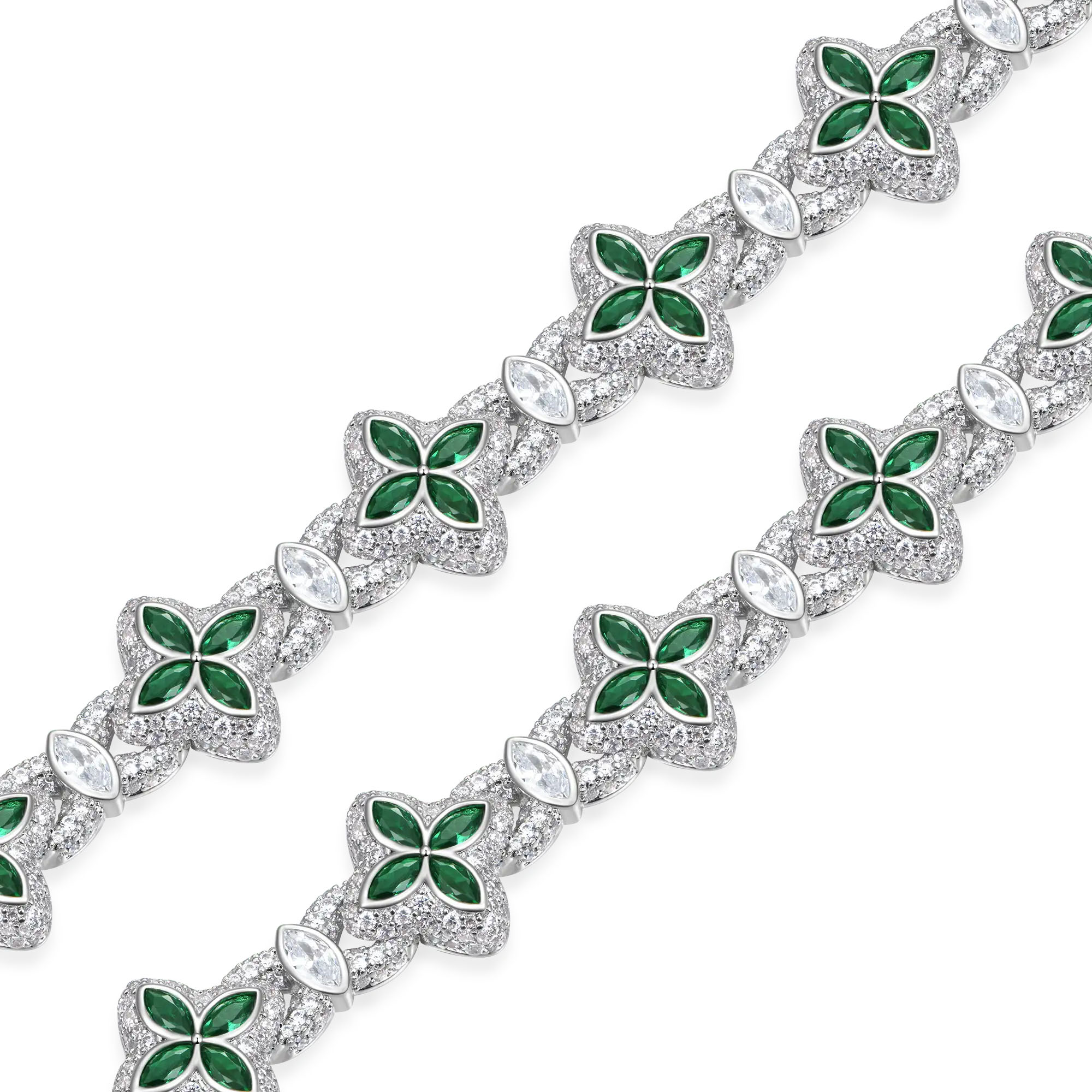 Men's Pave Setting Marquise Cut Emerald Sapphire Clover Bracelet