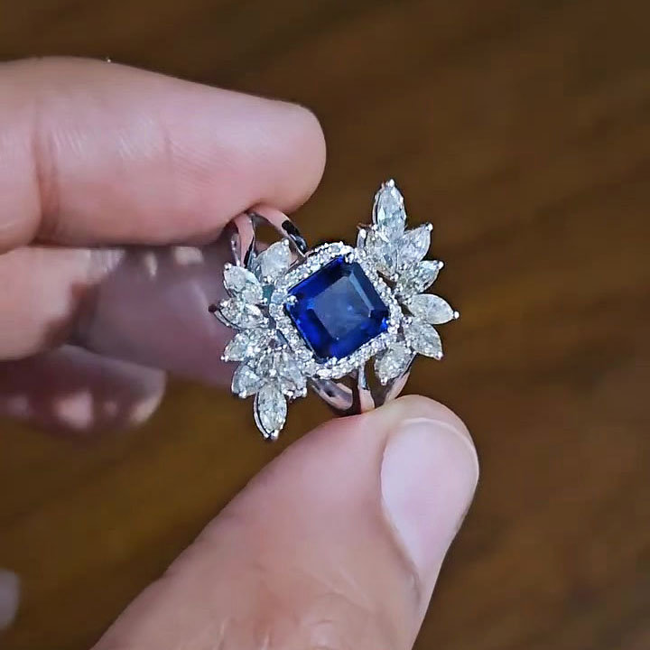 4ct Asscher Cut Blue Sapphire Engagement Ring