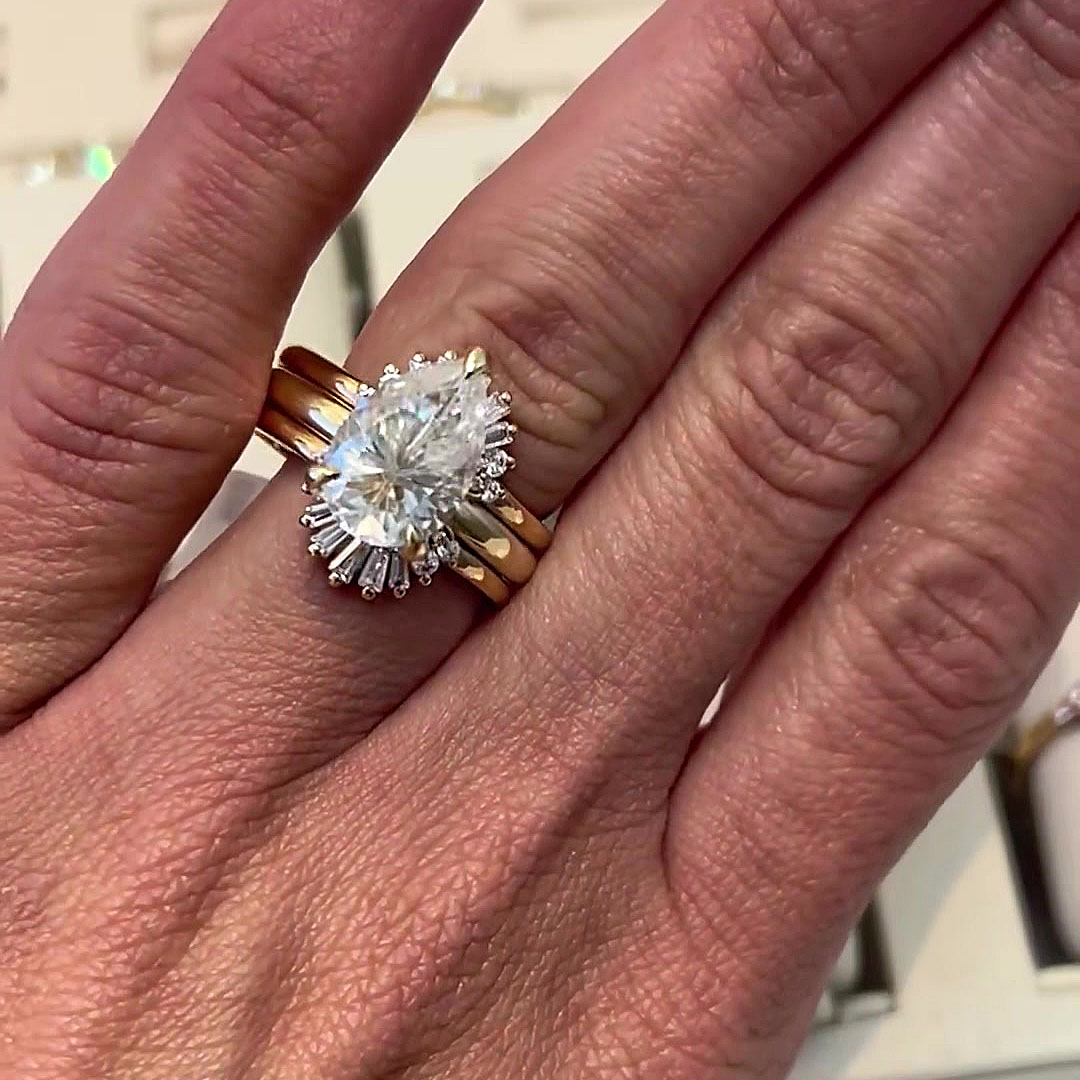 4ct Pear Cut White Sapphire Wedding Set