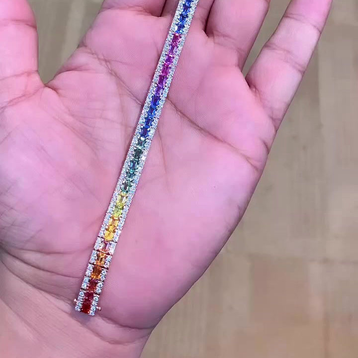 Emerald Cut Rainbow Sapphire Bracelet