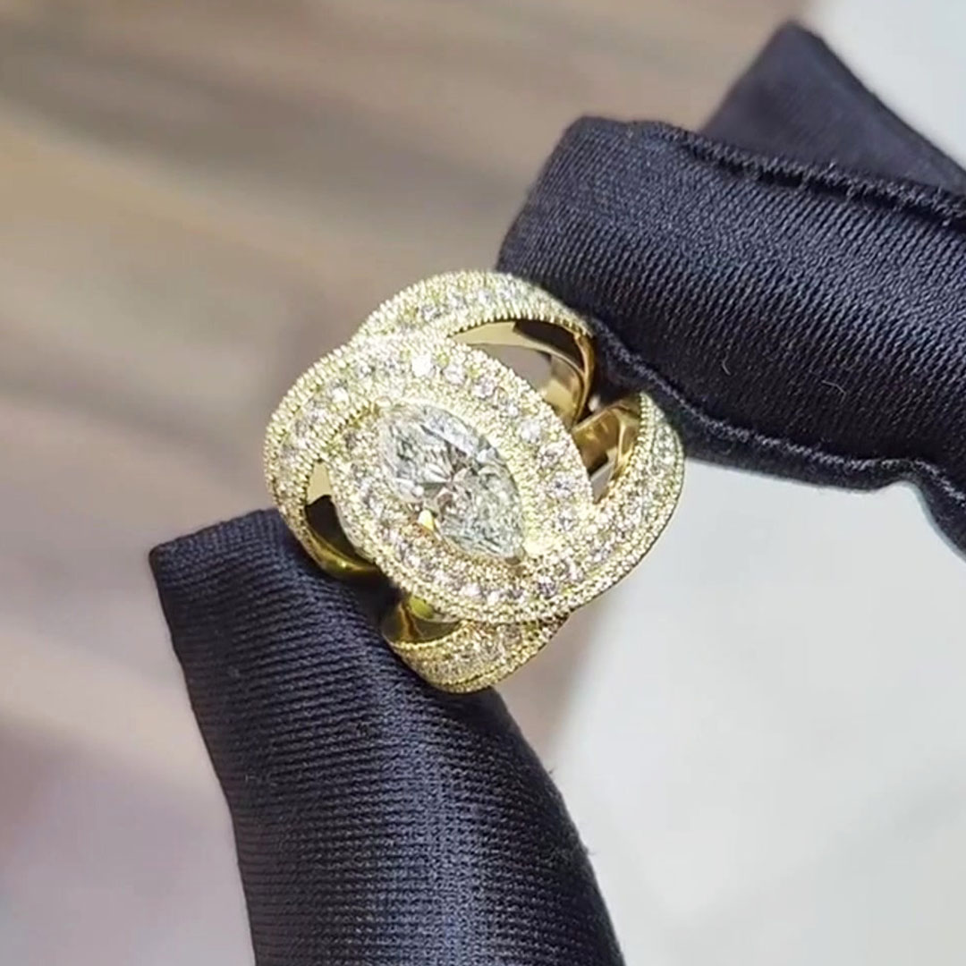 3ct Marquise Cut White Sapphire Split Shank Engagement Ring