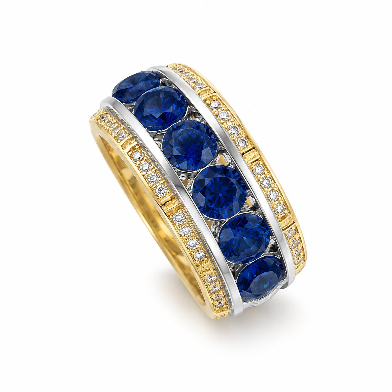 3.5ct Round Cut Blue / Black Sapphire Men's Eternity Ring (2 Color Options)
