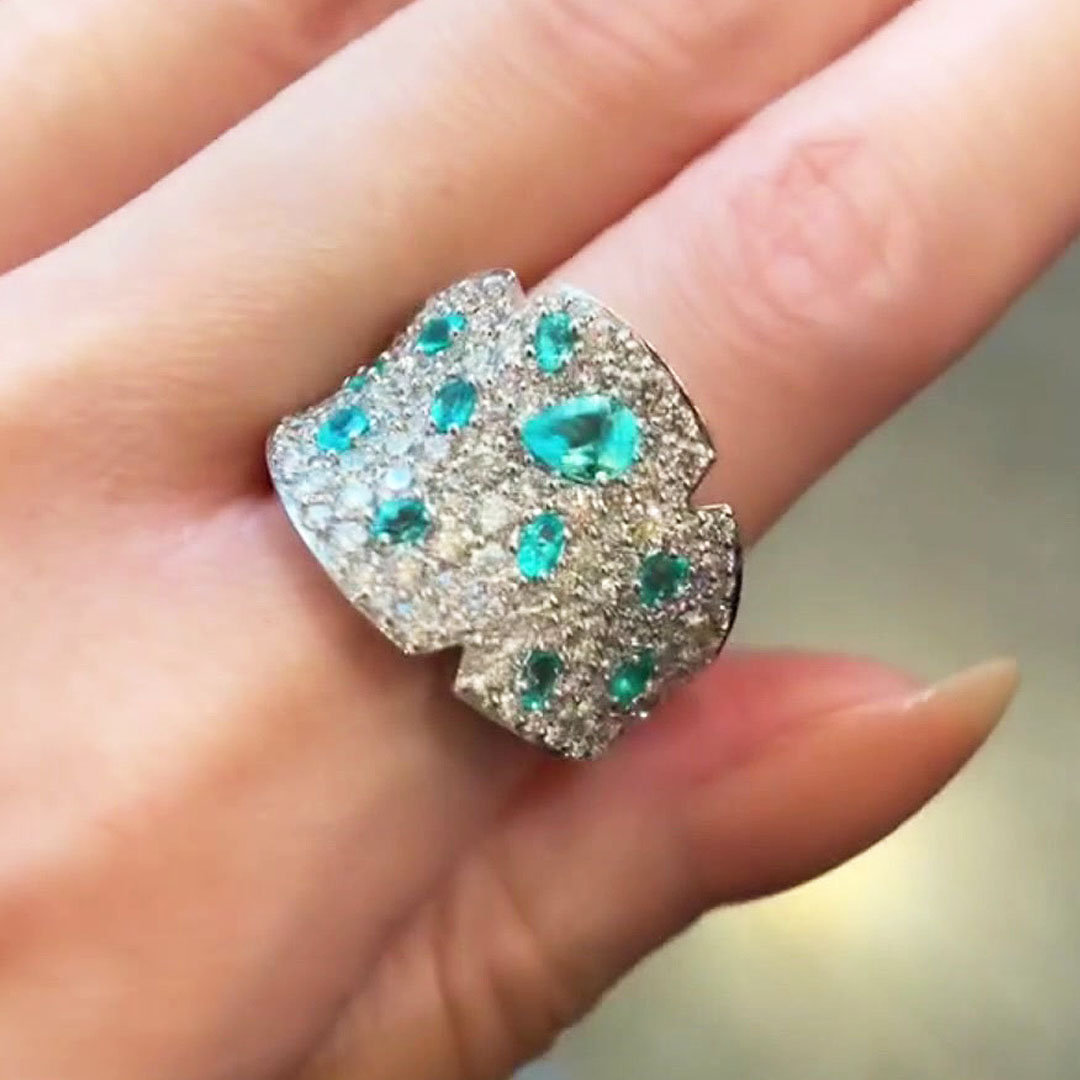 4.32ct Pave Setting Aquamarine&Diamond Cocktail Ring