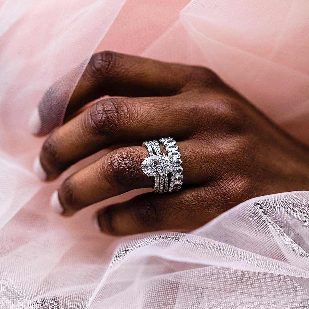 4ct Oval Cut White Sapphire Stacking Ring Set / 3 pcs