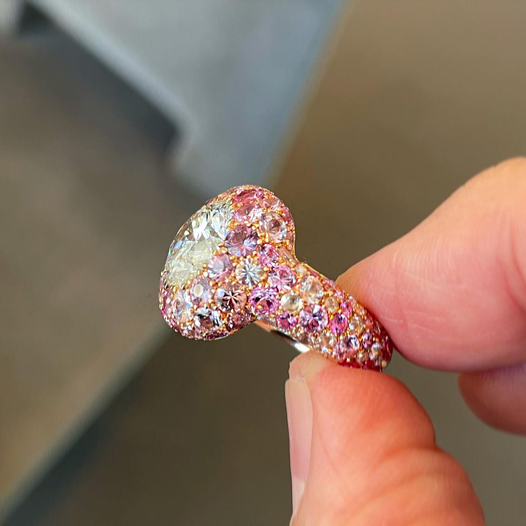 5ct Micro-pave Setting Round Cut Pink Sapphire Engagement Ring