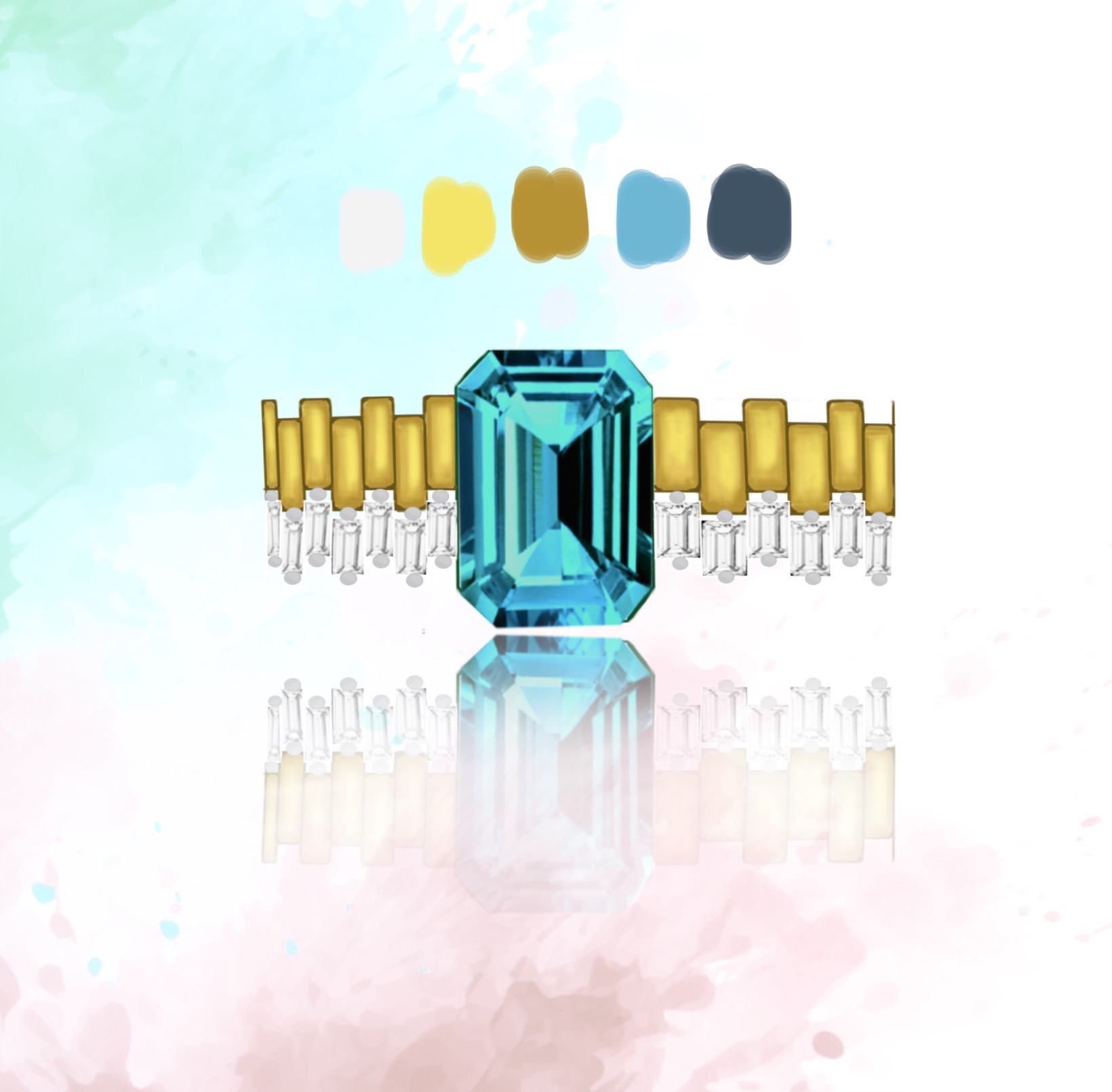 Original Design - 5ct Emerald Cut Aquamarine Sapphire Engagement Ring