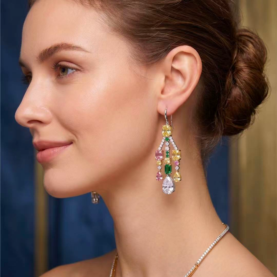 Original Design - Mixed Cut Colored Sapphire Dangle Earrings