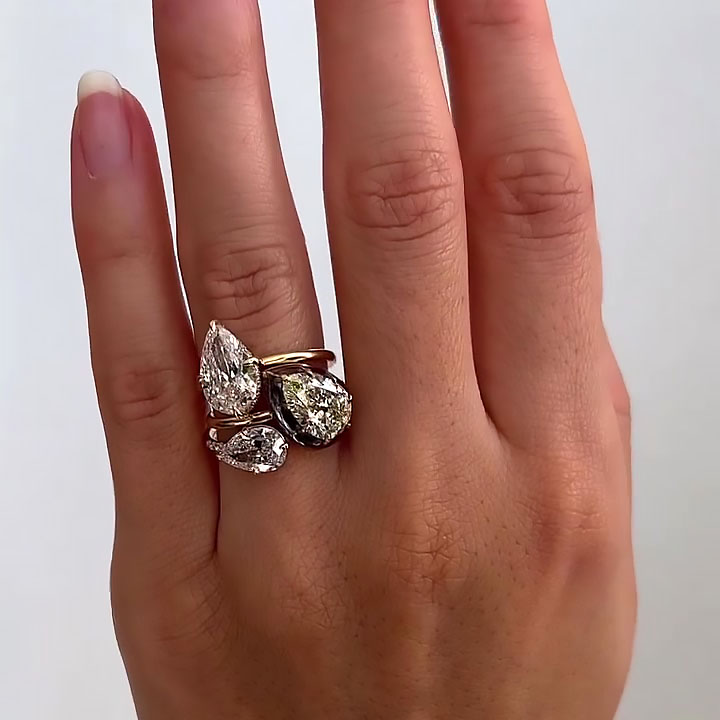 8ct Pear Cut White Sapphire Weeding Ring Set/ 3pcs