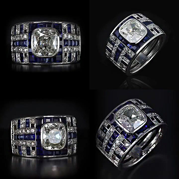 6ct Cushion Cut White Sapphire Men's Engagement Ring