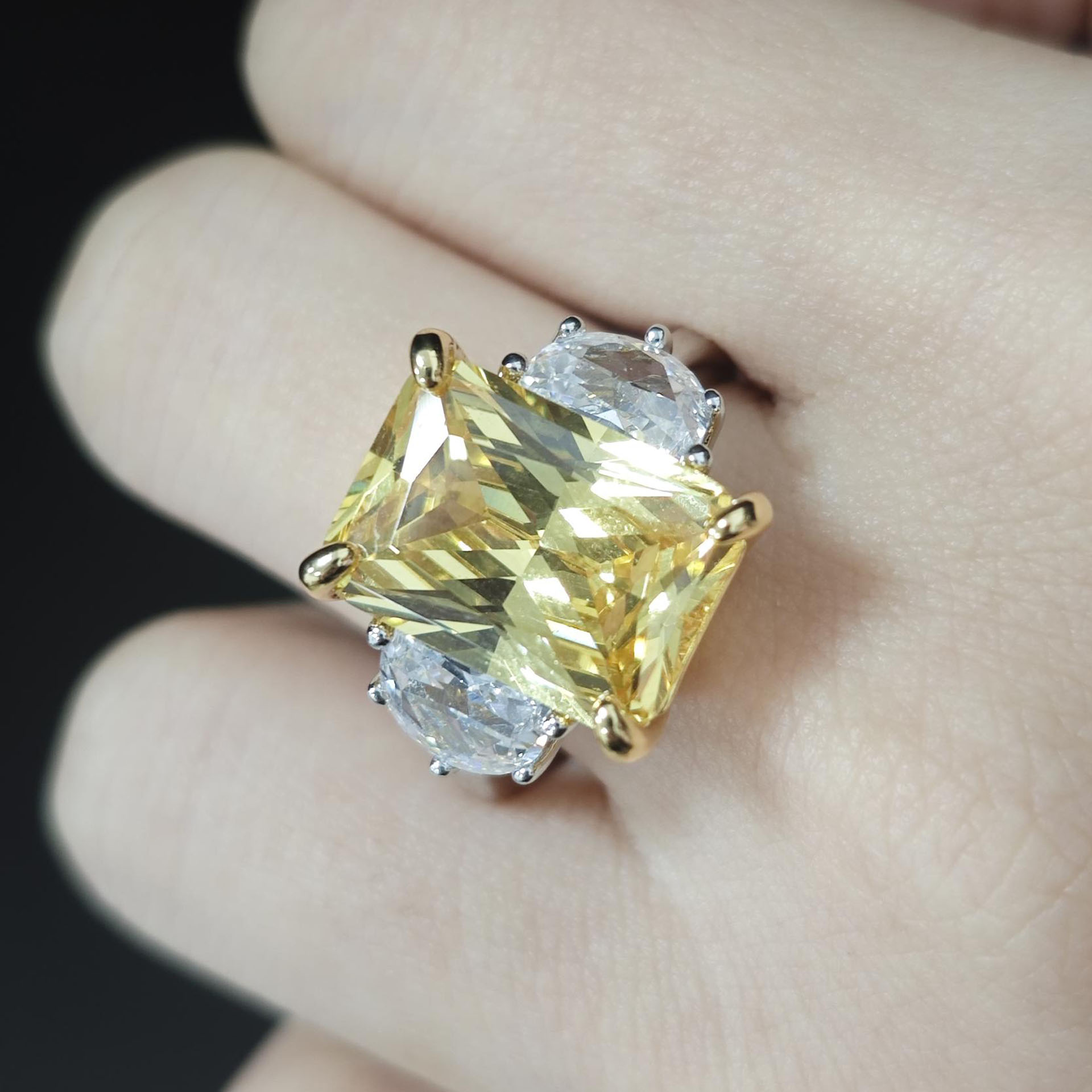 7ct Three-stone Radiant Cut Yellow Sapphire Engagement Ring